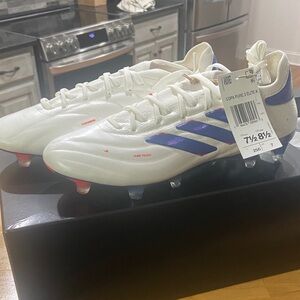 Adidas Copa Pure.1 FG Cleats White with Blue Stripes